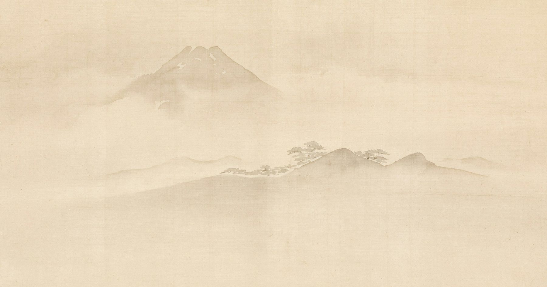 Pintura japonesa: el monte Fuji entre la niebla